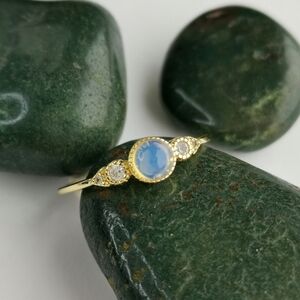 14k gold vermeil ring with Opal White Sapphire size 8 stacking ring 🆕